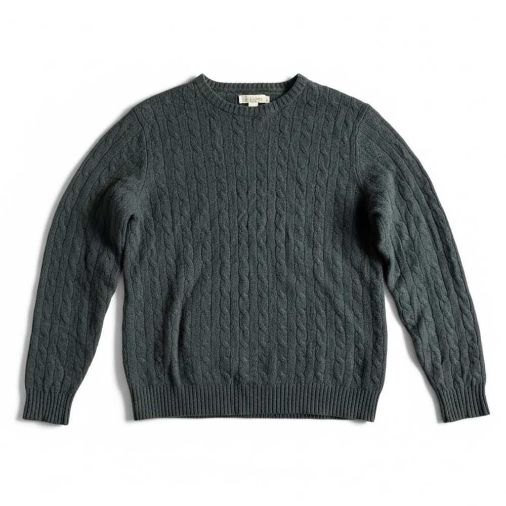 Elliot Mulryan Cashmere Cable Knit Sweater Dark Green Crewneck Size XL